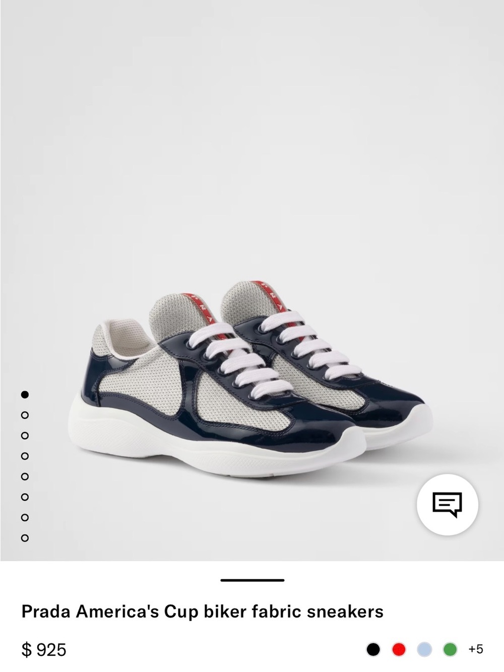 Prada Navy Patent, Light Gray Mesh & White Sole Sneakers with Red Tongue